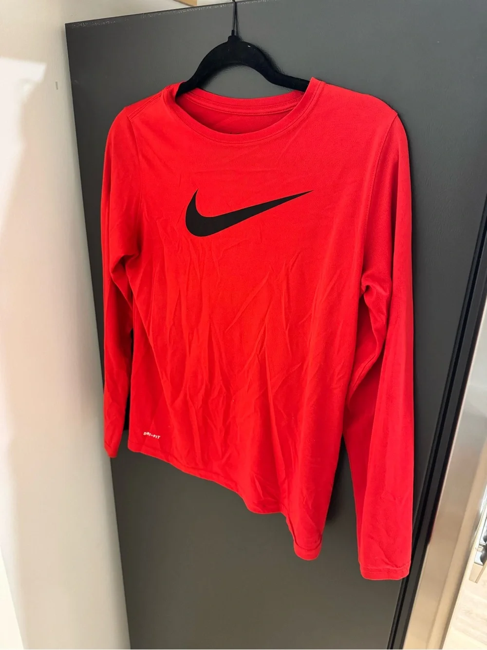 Nike Red Long-Sleeve Tee with Black Swoosh